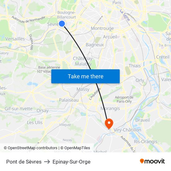 Pont de Sèvres to Epinay-Sur-Orge map