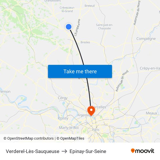 Verderel-Lès-Sauqueuse to Epinay-Sur-Seine map