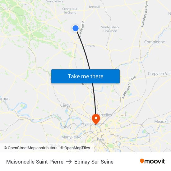 Maisoncelle-Saint-Pierre to Epinay-Sur-Seine map