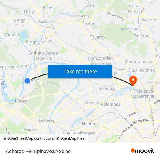 Acheres to Epinay-Sur-Seine map