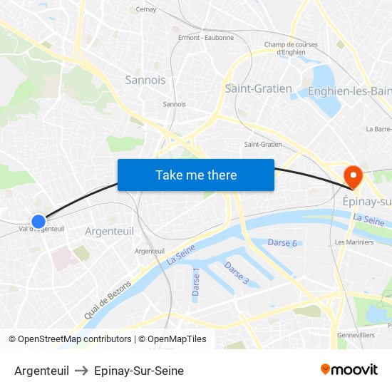 Argenteuil to Epinay-Sur-Seine map