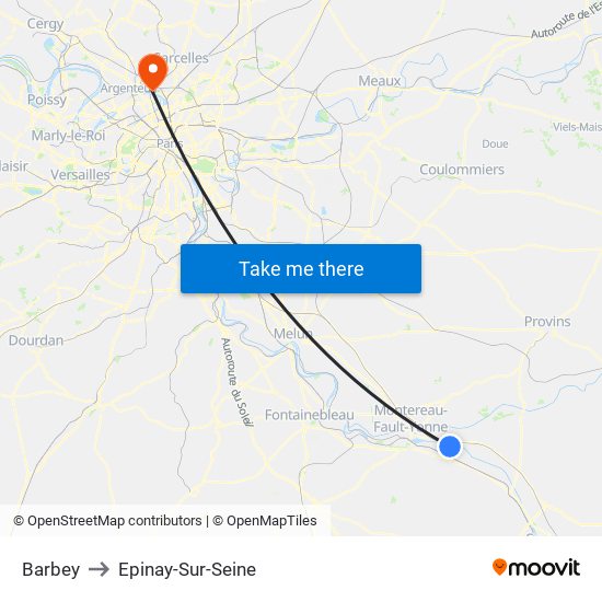 Barbey to Epinay-Sur-Seine map