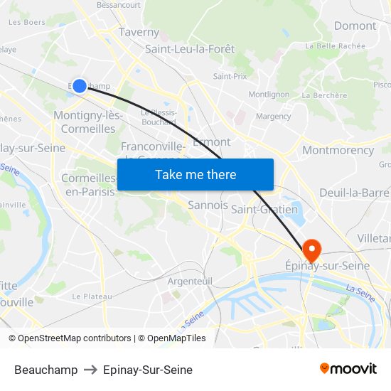 Beauchamp to Epinay-Sur-Seine map