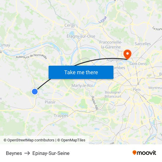 Beynes to Epinay-Sur-Seine map