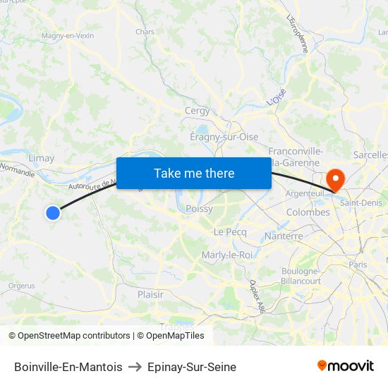 Boinville-En-Mantois to Epinay-Sur-Seine map