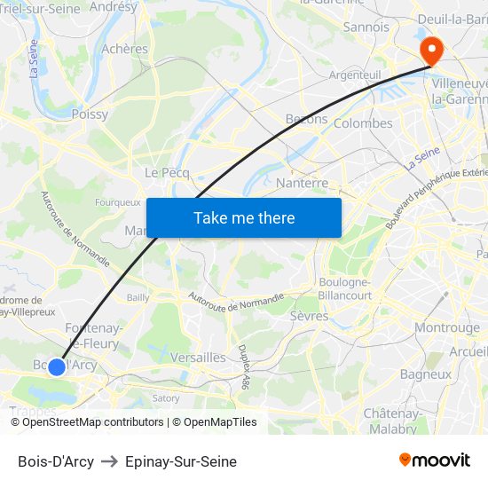 Bois-D'Arcy to Epinay-Sur-Seine map