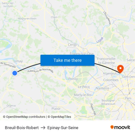 Breuil-Bois-Robert to Epinay-Sur-Seine map