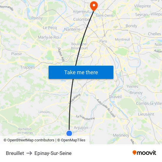 Breuillet to Epinay-Sur-Seine map