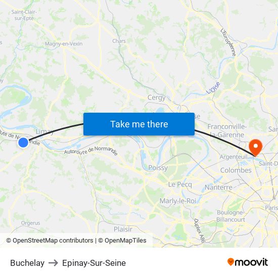 Buchelay to Epinay-Sur-Seine map