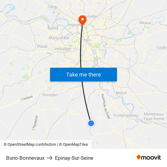 Buno-Bonnevaux to Epinay-Sur-Seine map