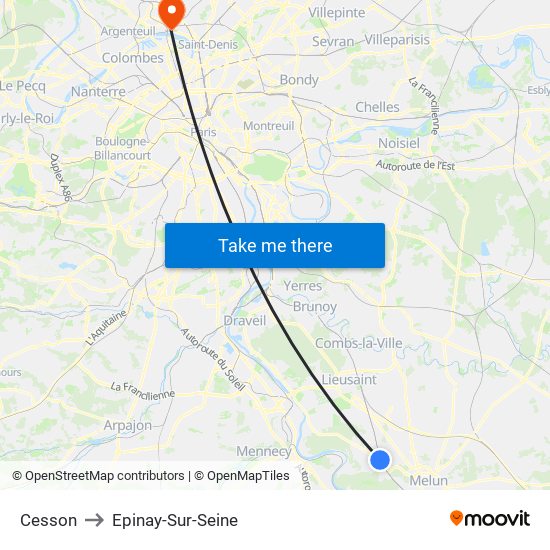 Cesson to Epinay-Sur-Seine map