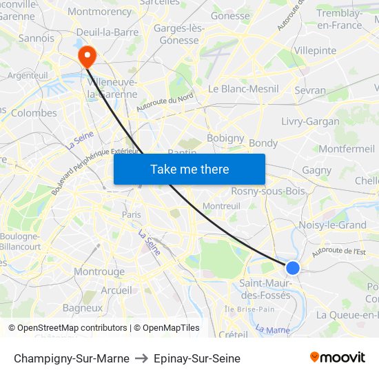 Champigny-Sur-Marne to Epinay-Sur-Seine map