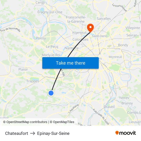 Chateaufort to Epinay-Sur-Seine map