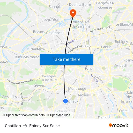 Chatillon to Epinay-Sur-Seine map
