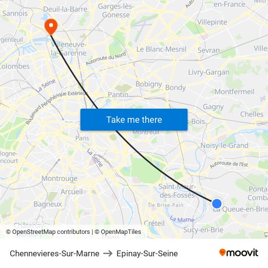 Chennevieres-Sur-Marne to Epinay-Sur-Seine map