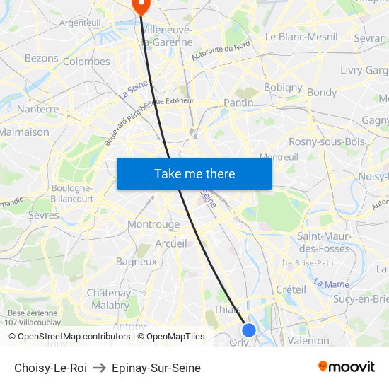 Choisy-Le-Roi to Epinay-Sur-Seine map