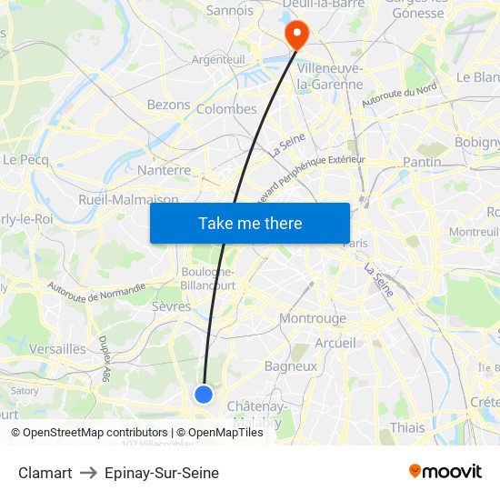 Clamart to Epinay-Sur-Seine map