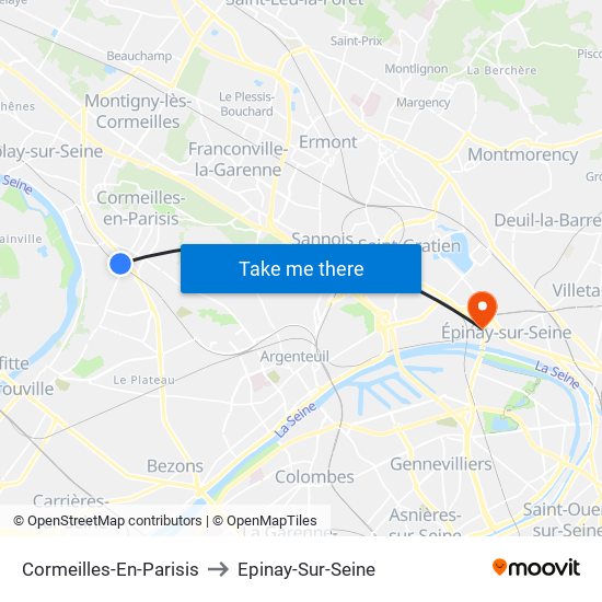 Cormeilles-En-Parisis to Epinay-Sur-Seine map