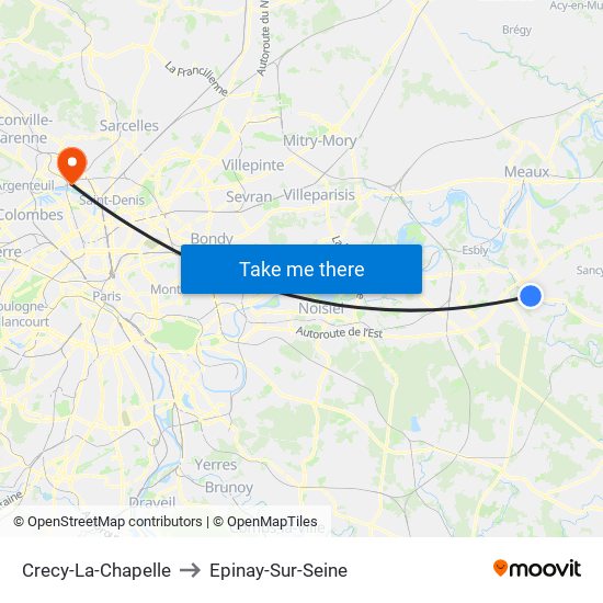 Crecy-La-Chapelle to Epinay-Sur-Seine map