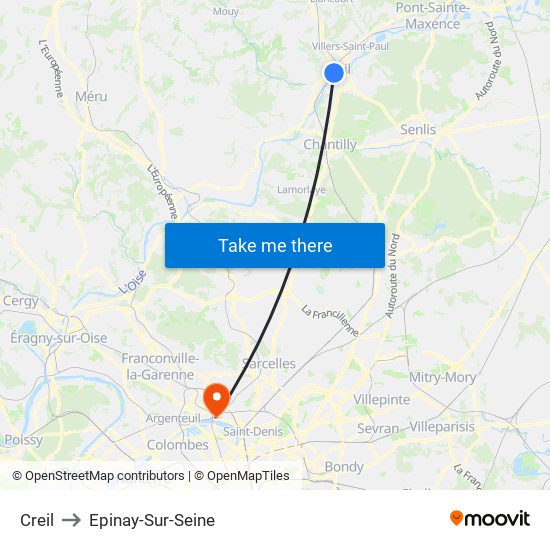 Creil to Epinay-Sur-Seine map