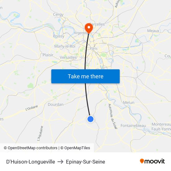D'Huison-Longueville to Epinay-Sur-Seine map
