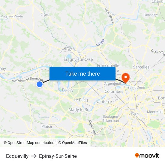 Ecquevilly to Epinay-Sur-Seine map