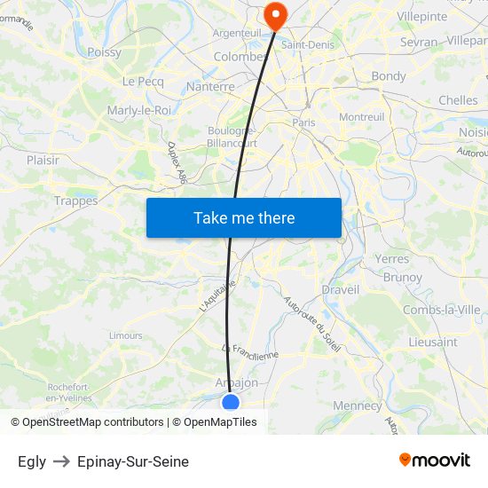 Egly to Epinay-Sur-Seine map