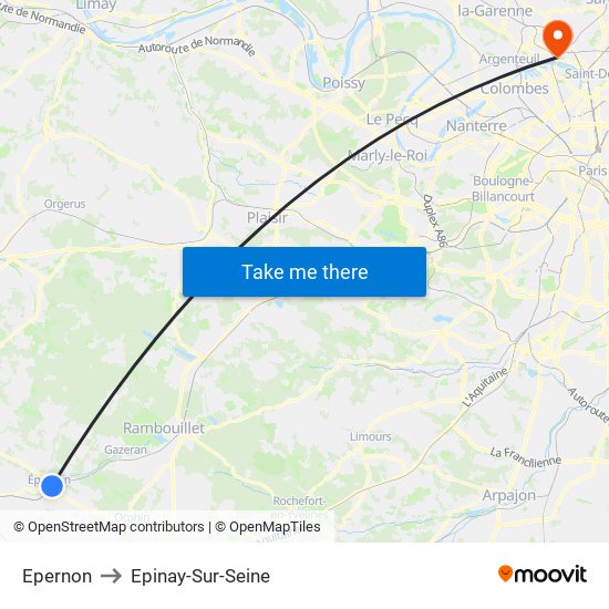 Epernon to Epinay-Sur-Seine map