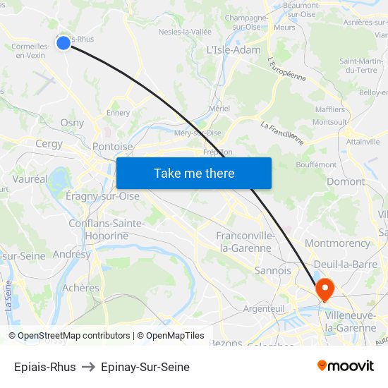 Epiais-Rhus to Epinay-Sur-Seine map