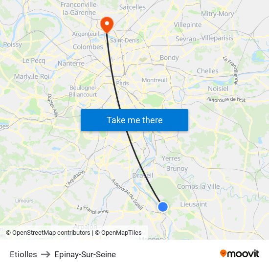Etiolles to Epinay-Sur-Seine map