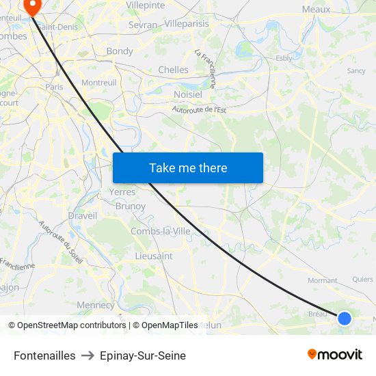 Fontenailles to Epinay-Sur-Seine map