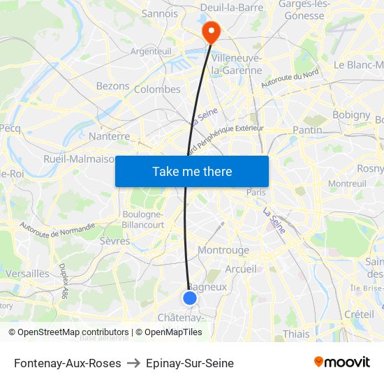 Fontenay-Aux-Roses to Epinay-Sur-Seine map