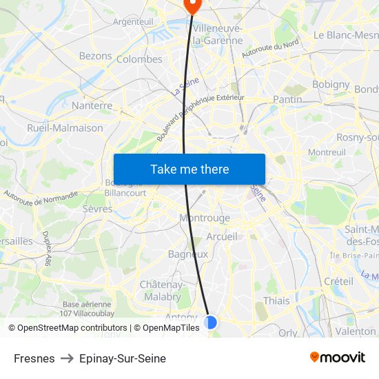 Fresnes to Epinay-Sur-Seine map