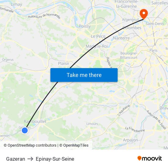 Gazeran to Epinay-Sur-Seine map