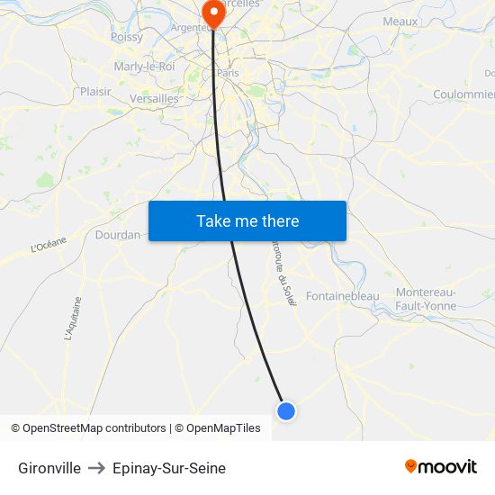 Gironville to Epinay-Sur-Seine map