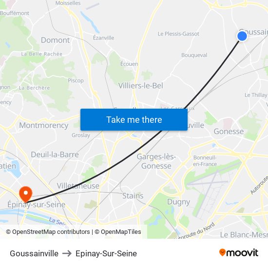 Goussainville to Epinay-Sur-Seine map