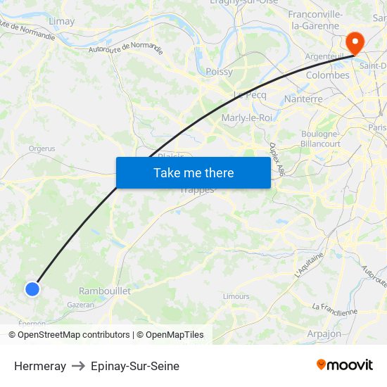 Hermeray to Epinay-Sur-Seine map