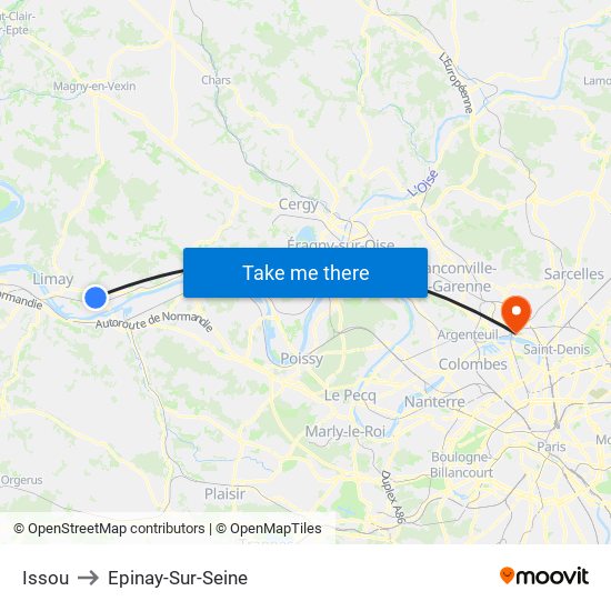 Issou to Epinay-Sur-Seine map