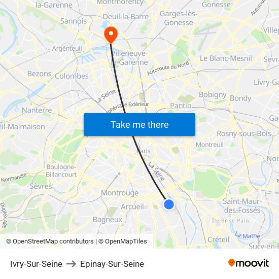 Ivry-Sur-Seine to Epinay-Sur-Seine map