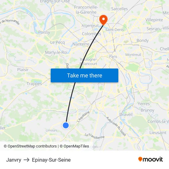 Janvry to Epinay-Sur-Seine map