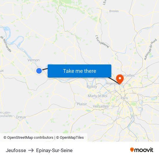 Jeufosse to Epinay-Sur-Seine map