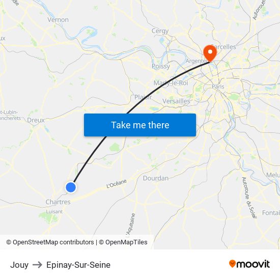 Jouy to Epinay-Sur-Seine map