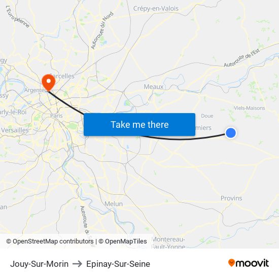 Jouy-Sur-Morin to Epinay-Sur-Seine map