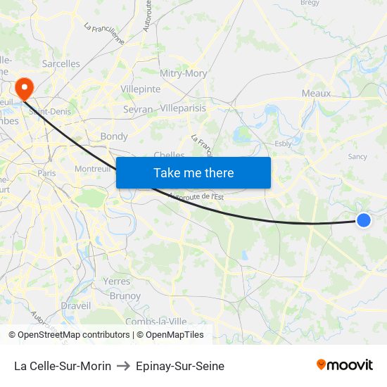 La Celle-Sur-Morin to Epinay-Sur-Seine map