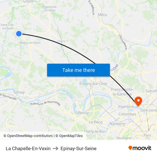 La Chapelle-En-Vexin to Epinay-Sur-Seine map