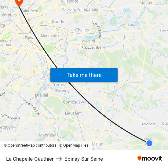 La Chapelle-Gauthier to Epinay-Sur-Seine map