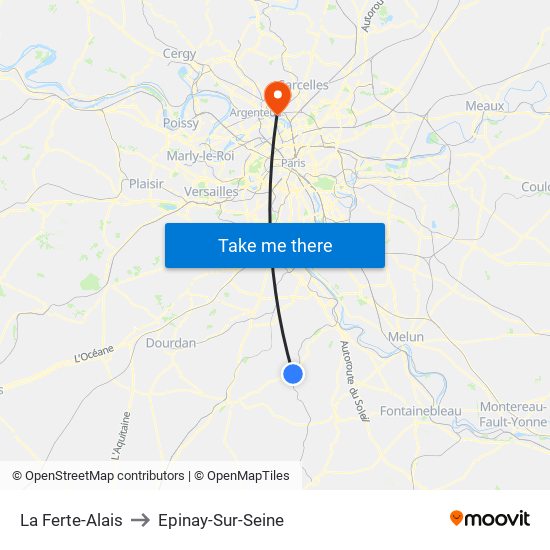 La Ferte-Alais to Epinay-Sur-Seine map
