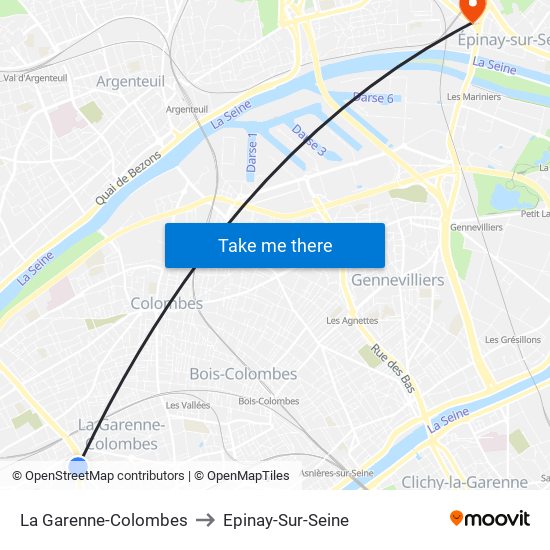 La Garenne-Colombes to Epinay-Sur-Seine map