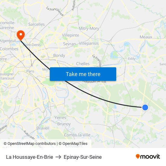 La Houssaye-En-Brie to Epinay-Sur-Seine map