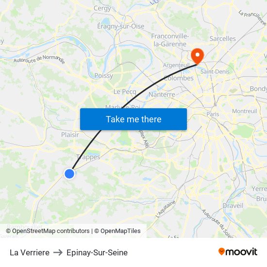 La Verriere to Epinay-Sur-Seine map